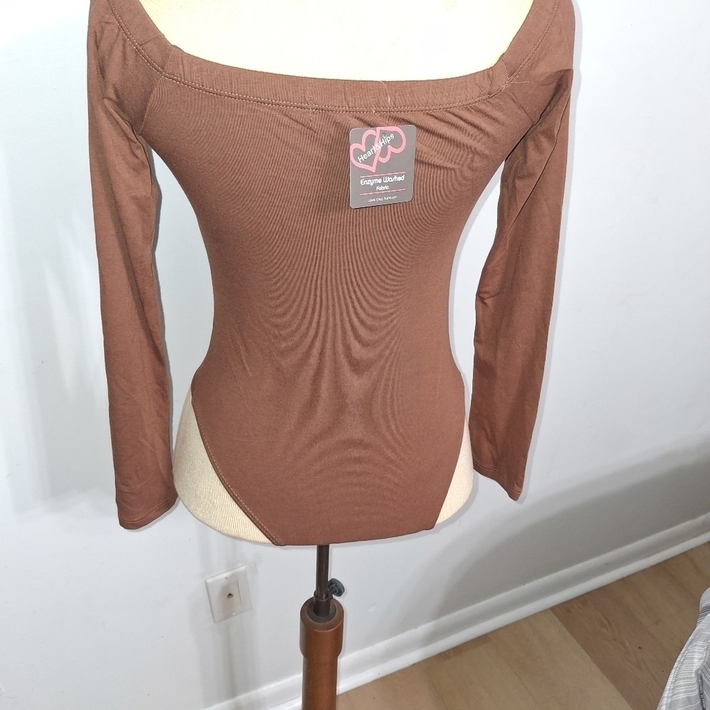 Brown Long Sleeve Bodysuit- W Sz Small - Picture 3 of 5